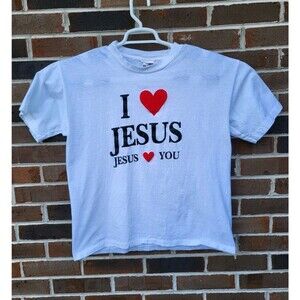 Vintage 90s Jesus T Shirt ‘I Love Jesus’ Single Stitch T Shirt White M/L